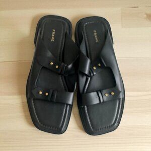 FRAME Black & Gold Leather Flats Sandals Size 40 / US 10